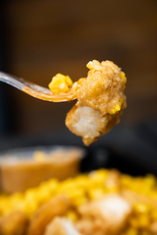 17. Popcorn Chicken, Mexican Spicy Rice, Sweetcorn, Gravy Pot