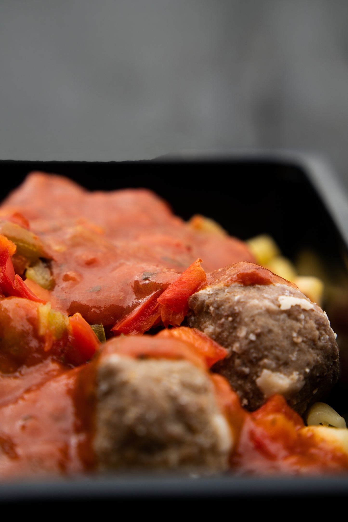 16. Swedish Beef Meatballs, Macaroni Pasta, Mixed Peppers, Italian Sauce