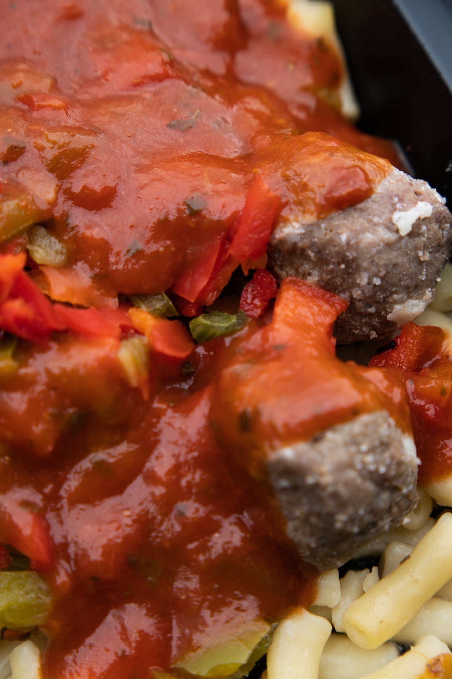 16. Swedish Beef Meatballs, Macaroni Pasta, Mixed Peppers, Italian Sauce