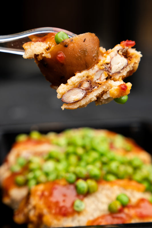 1. Spicy Bean Burgers, Sweet Potato, Garden Peas, Sweet Chilli Sauce