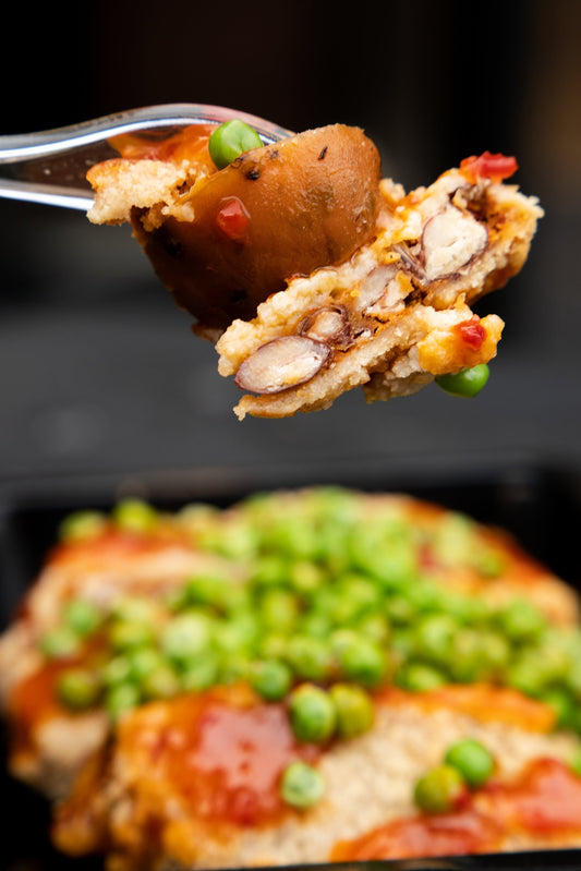 1. Spicy Bean Burgers, Sweet Potato, Garden Peas, Sweet Chilli Sauce