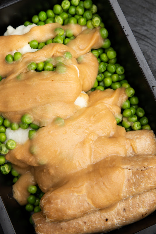 6. Classic Bangers & Mash, Garden Peas, Gravy