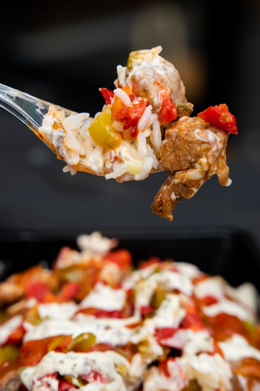 5. Royal Mixed Grill - Kofta, Steak, Jerk Chicken, Basmati Rice, Peppers, Sweet Chilli & Tzatziki Sauce