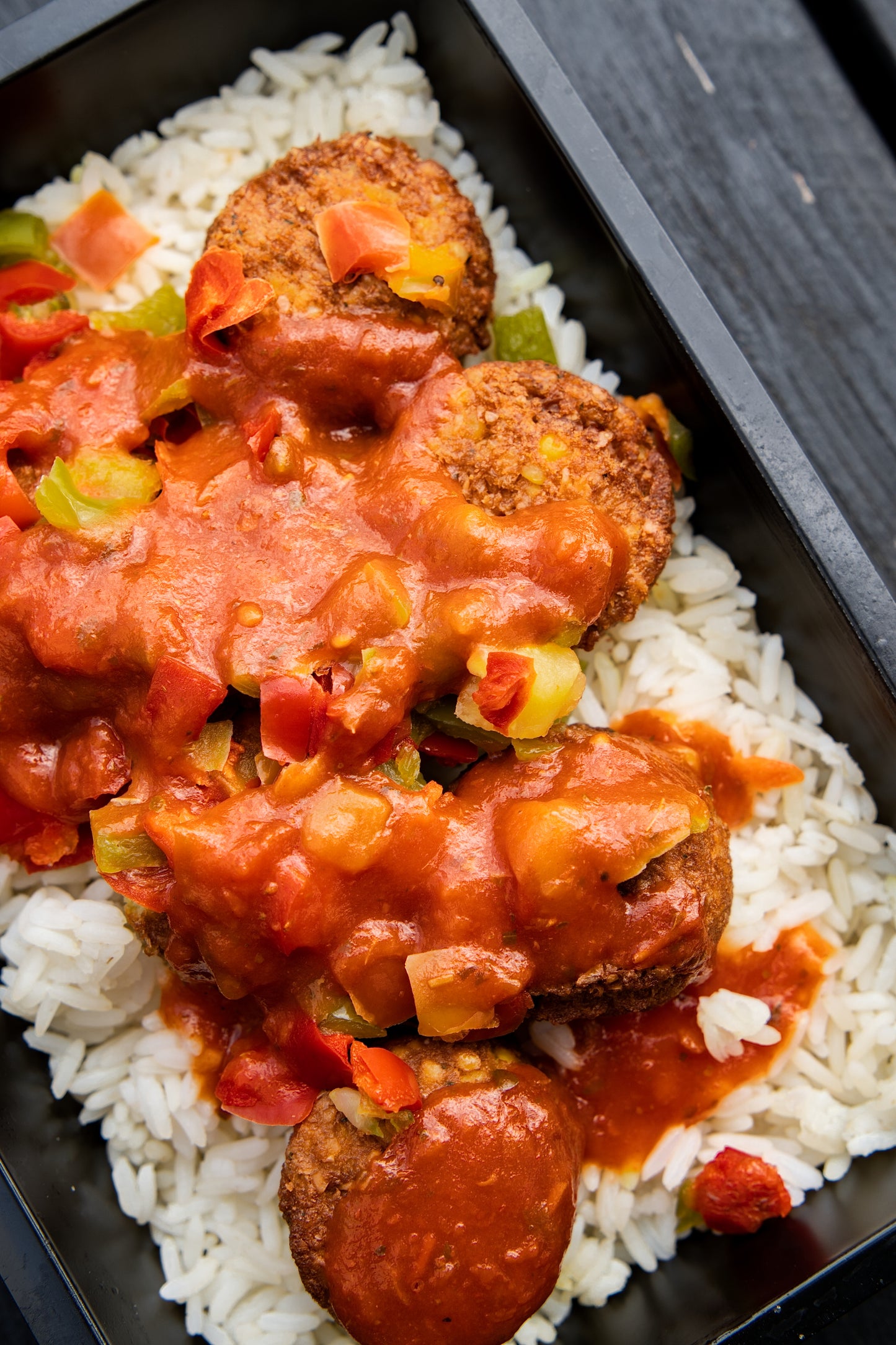 2. Falafel Bites, Basmati Rice, Mixed Peppers, Italian Sauce