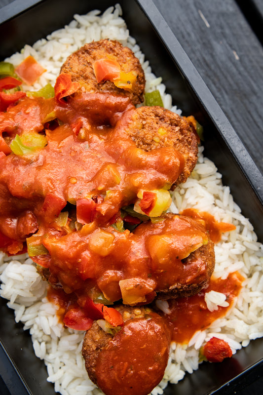 2. Falafel Bites, Basmati Rice, Mixed Peppers, Italian Sauce