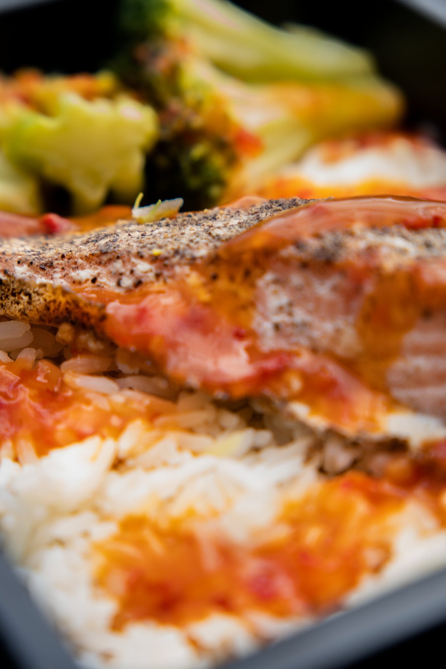 18. Peppered Salmon, Basmati Rice, Broccoli, Sweet Chilli Sauce