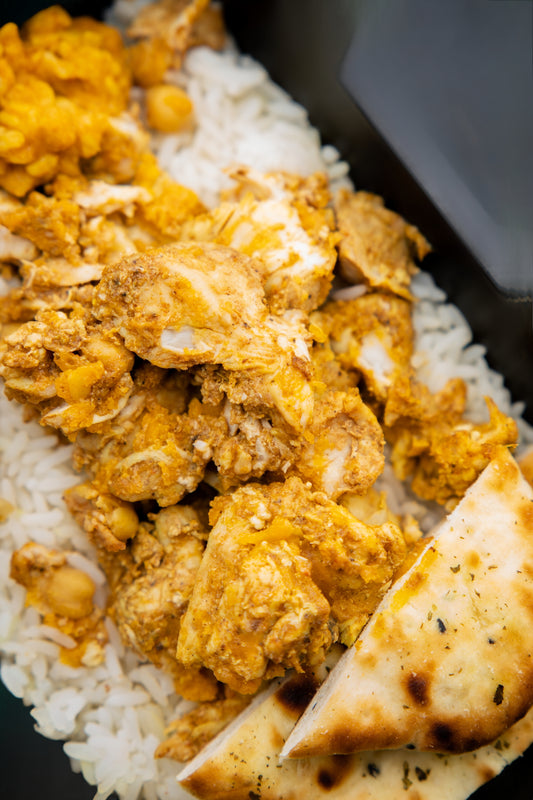 4. Chicken & Chickpea Masala Curry, Basmati Rice, Dhal, Naan Bread