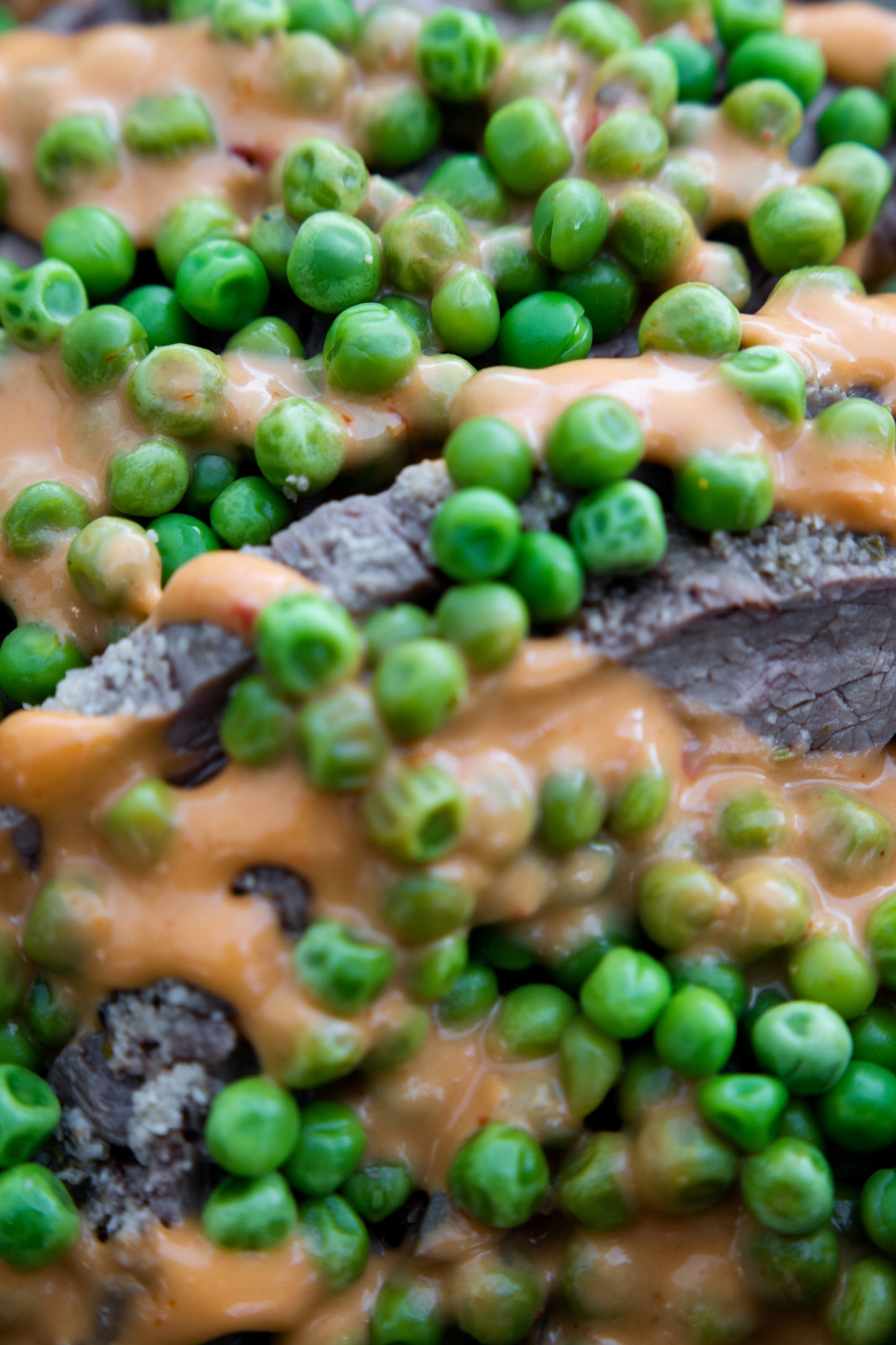 7. Steak Strips, White Potato, Garden Peas, Chipotle Sauce.