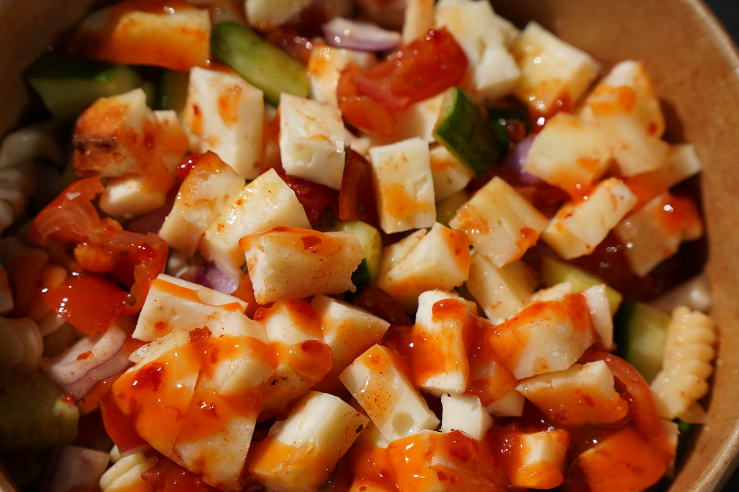 Hot Honey Halloumi Pasta Salad