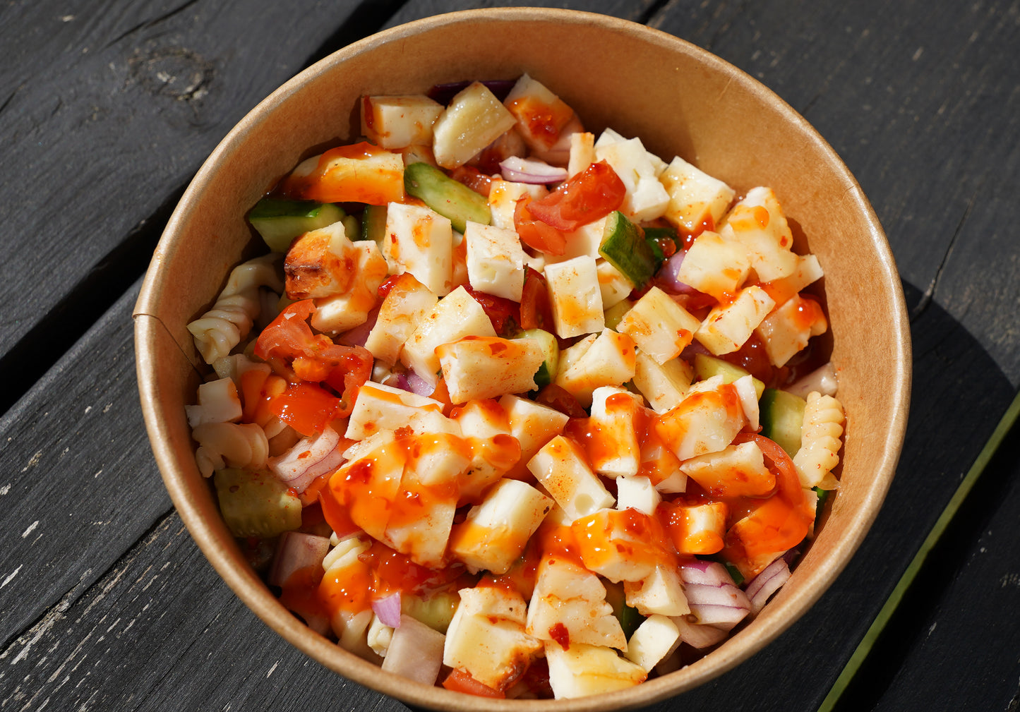 Hot Honey Halloumi Pasta Salad