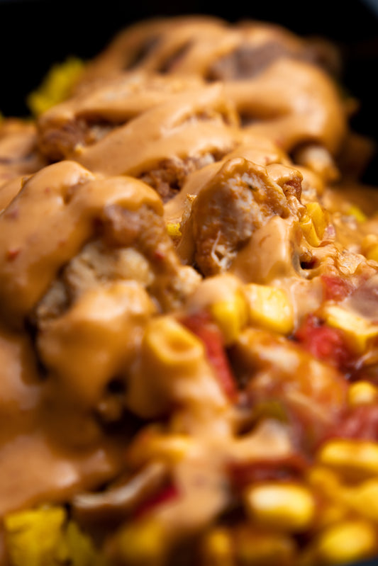 2. Fajita Chicken Bowl, Refried Beans, Pico-De-Gallo