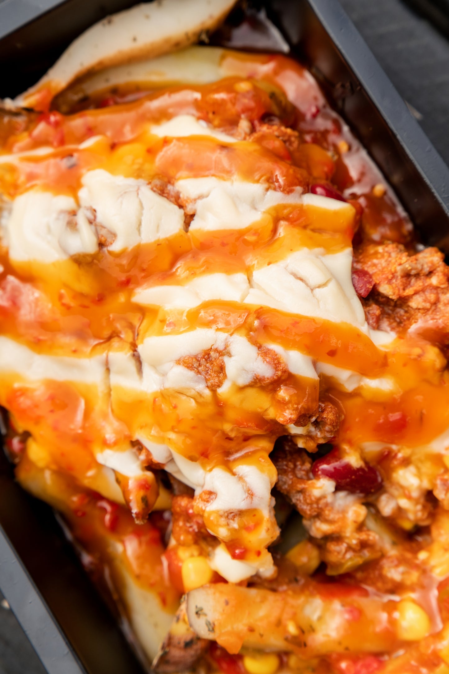 1. Beef Chilli Cheese Fries, Pico-De-Gallo, Jalapeños, Sweet Chilli