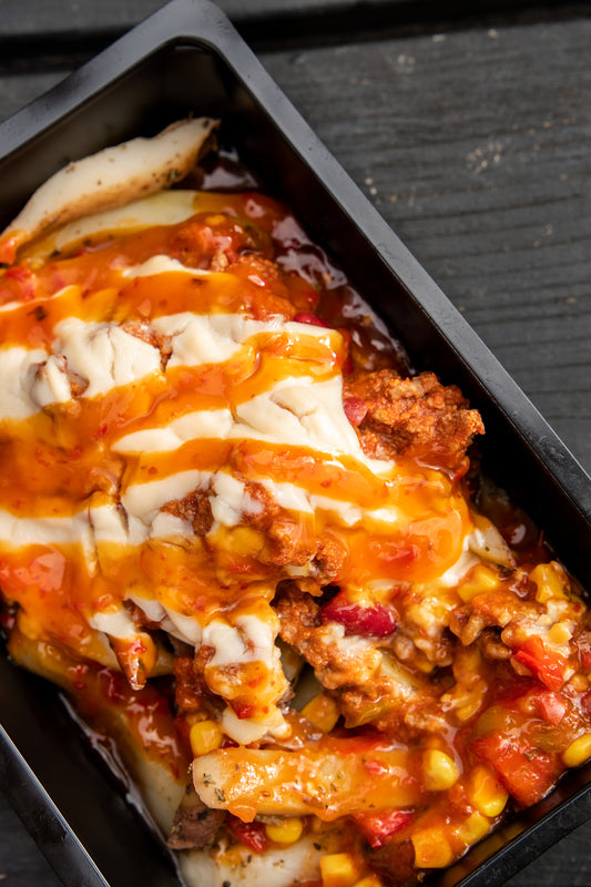 1. Beef Chilli Cheese Fries, Pico-De-Gallo, Jalapeños, Sweet Chilli