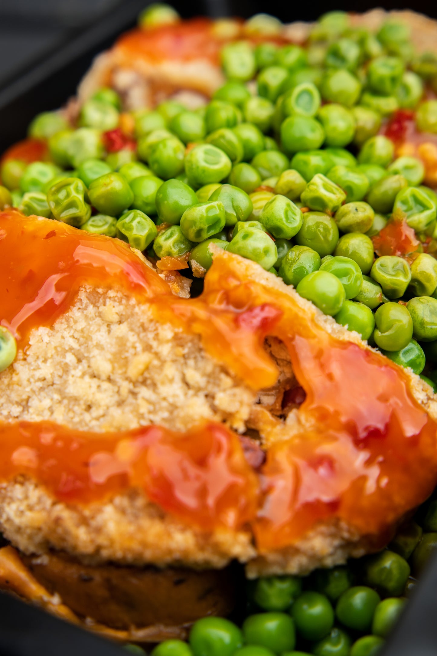 1. Spicy Bean Burgers, Sweet Potato, Garden Peas, Sweet Chilli Sauce