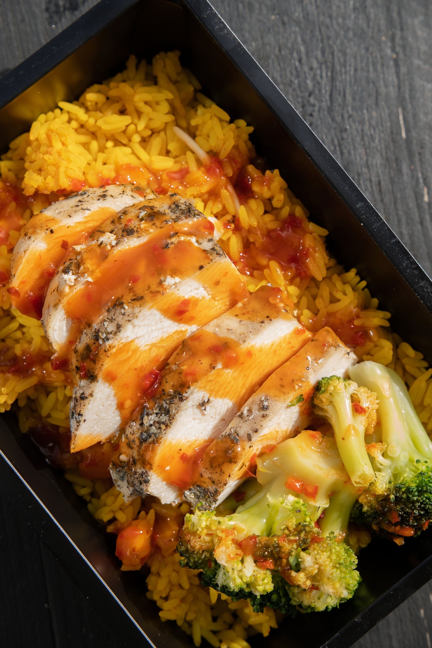 2. Chicken Breast, Mexican Spicy Rice, Broccoli, Sweet Chilli Sauce
