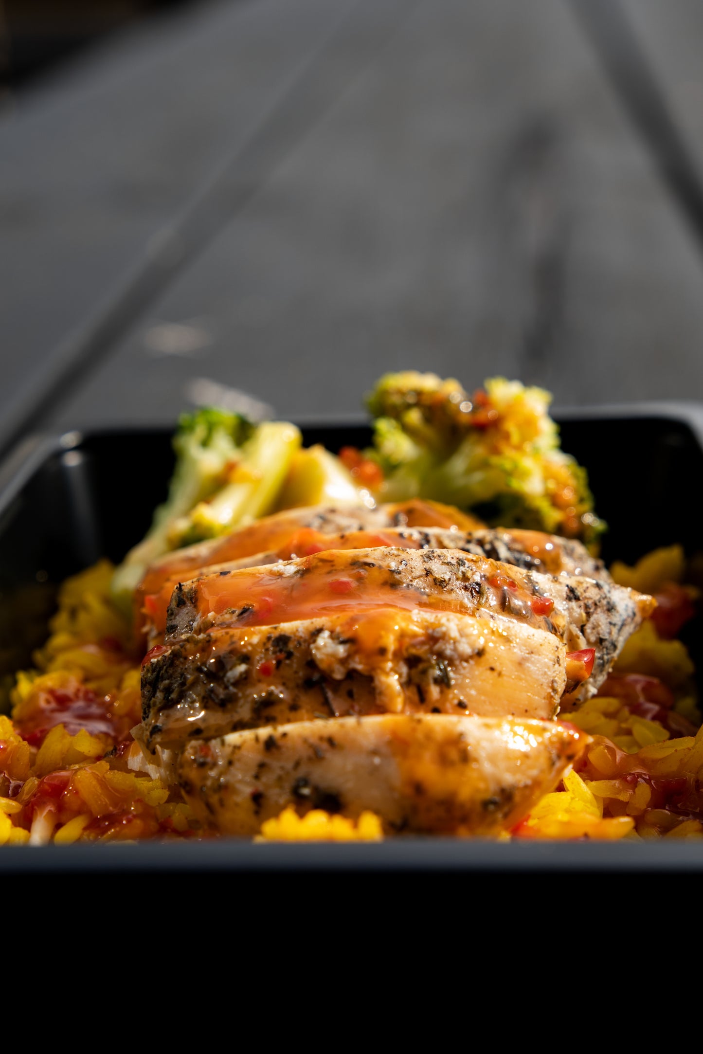 2. Chicken Breast, Mexican Spicy Rice, Broccoli, Sweet Chilli Sauce