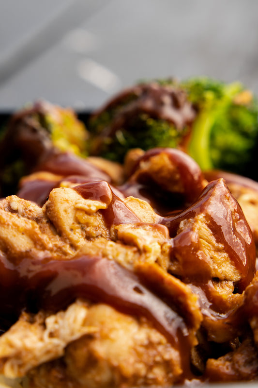 10. BBQ Chicken Thighs, Basmati Rice, Broccoli, BBQ Sauce