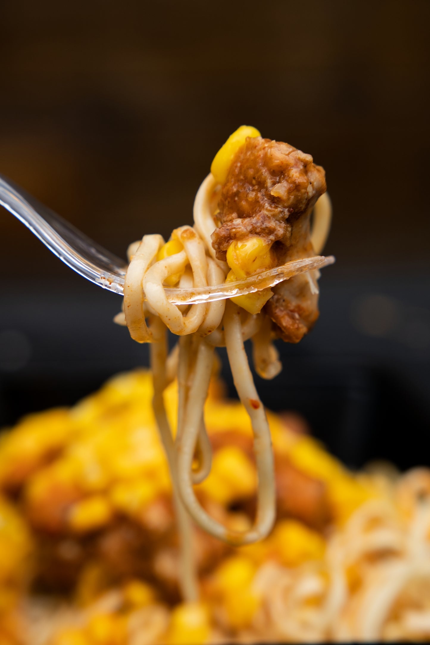 11. BBQ Chicken Thighs, Wholemeal Noodles, Sweetcorn, Piri Piri Sauce