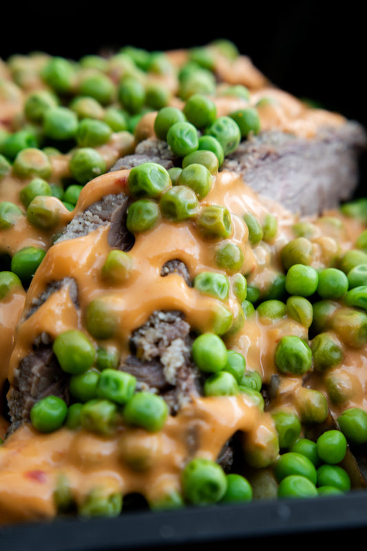7. Steak Strips, White Potato, Garden Peas, Chipotle Sauce