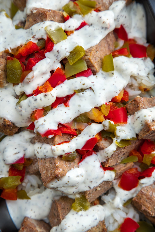 9. Lamb Kofta, Basmati Rice, Mixed Peppers, Tzatziki Sauce