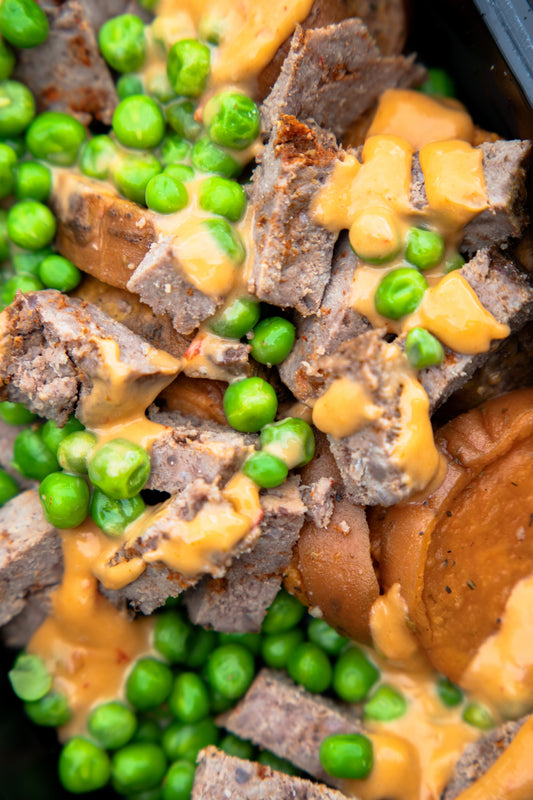 3. Beef Sliders, Sweet Potato, Garden Peas, Chipotle Sauce